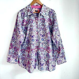 Talbots Floral Lightweight Long Sleeve Button Down Blouse Shirt 2X Plus